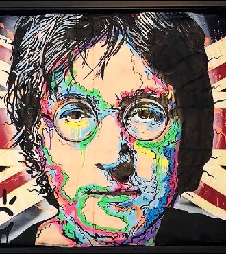 John Lennon Icon On UK Flag - 96 x 165 cm - Technique mixte sur toile