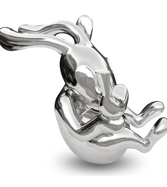 Lapin avec oiseau - polished stainless steel - 24"x 24" inch