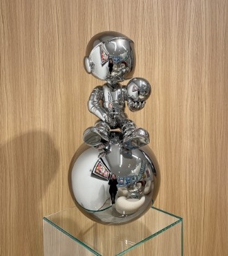 Cosmo penseur sur sa boule - polished stainless steel - 28" inch