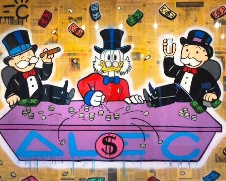 Monopoly & Scrooge Sitting In Table Game - 118" x 79" inch - mixed media