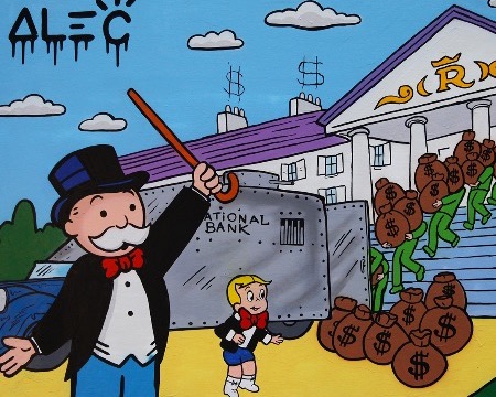 Monopoly Richie loading out bank - 39" x 50" inch - mixed media
