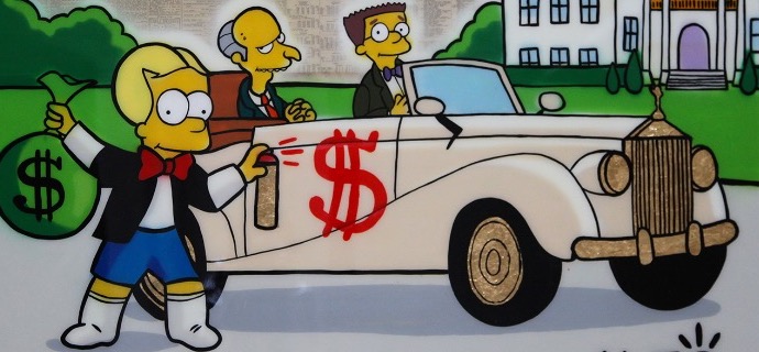 Bart Richie tagging Mr Burns car - 48" x 36" inch - mixed media