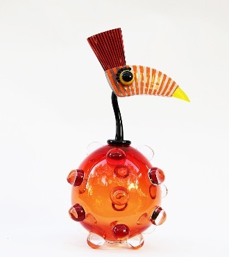 Bubble perroquet - Sculpture en verre