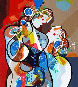 Désir de partager - 100 x 80 ou 24 x 30 cm – Laque sur aluminium