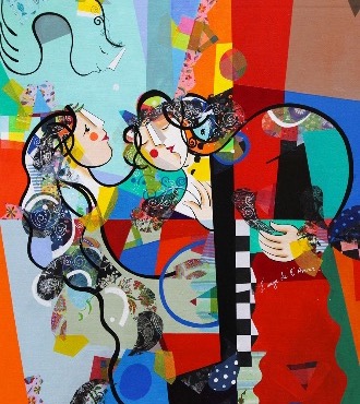 L’ange de l’amour - 39" x 31,2" or 9,3" x 11,7" – Lacquer on aluminium