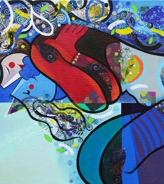 Un soir d’été dans le jardin - 100 x 80 ou 24 x 30 cm – Laque sur aluminium