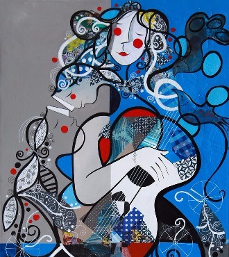 A l'écoute des vibrations profondes de l'être - 39" x 47" / 39" x 31,2" or 9,3" x 11,7" – Lacquer on aluminium