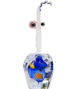 Flacon galet bleu - Sculpture en verre - H 40 cm