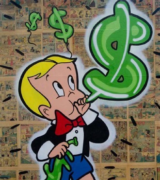 RICHIE BLOWING DOLLAR BALLOON - 120 x 90 cm - Technique mixte sur toile