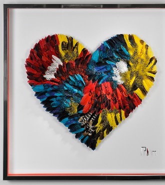 Jungle love XXL II - 100 x 100 cm - Plumes et dessin