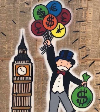 Monopoly Big Ben & Balloons - 120 x 90 cm - Technique mixte sur toile
