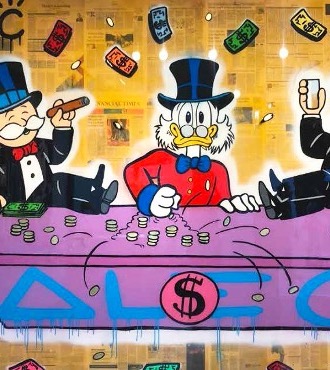 Monopoly & Scrooge Sitting In Table Game - 300 x 200 cm - Technique mixte sur toile
