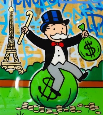 Monopoly on $ Bag Eiffel Tower Graffiti - 122 x 91 cm - Technique mixte sur toile
