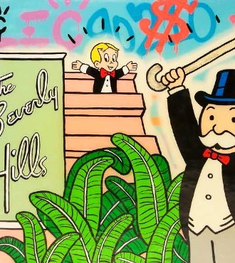 Monopoly Richie Top Of Beverly Hills Hotel - 48" x 36" inch - mixed media