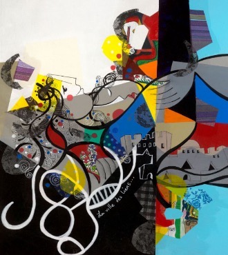 La ville des liens - 39" x 31" - Lacquer on aluminium