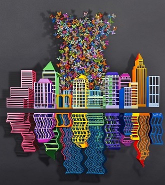 Reflections - 110 x 110 cm / 185 x 182 cm - Sculpture murale 3D en métal découpée au laser