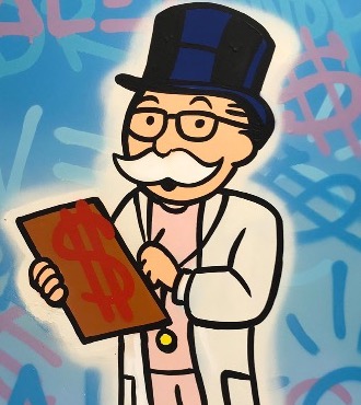 Dr Monopoly $ clipboard - 91 x 61 cm - Technique mixte sur toile