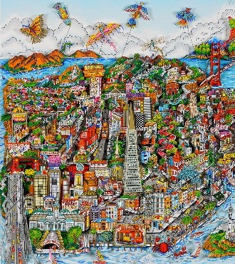 Let’s go fly a kite San Francisco - 26" x 26" - Serigraphy 3D