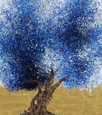 Racine - A 504 - 120 x 120 cm - Huile sur toile dorée à la feuille