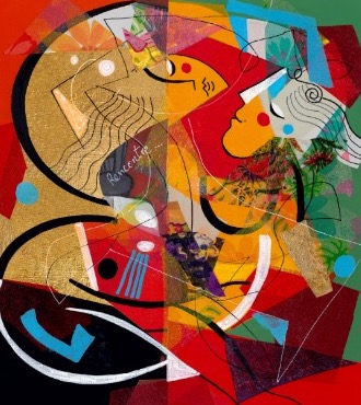 Rencontre - 24 x 30 cm - Laque sur aluminium