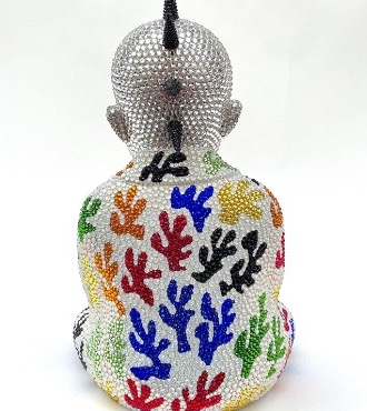 Punk Buddha - Just plain feat Matisse - 33 x 22 x 15 cm - Sculpture en fibre de verre, peinture acrylique et cristaux Swarovski