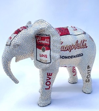 Love Cocktail feat Warhol - 23 x 20 x 30 cm - Sculpture en fibre de verre, peinture acrylique et cristaux Swarovski
