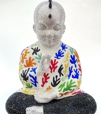 Just playin feat Matisse - 46 x 36 x 31 cm - Sculpture en fibre de verre, peinture acrylique et cristaux Swarovski