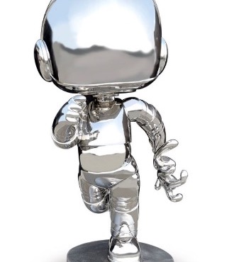 Cosmonaute rigolo - Sculpture en inox poli miroir - 70 cm