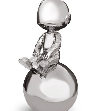 Cosmonaute penseur - Sculpture en inox poli miroir - 80 cm