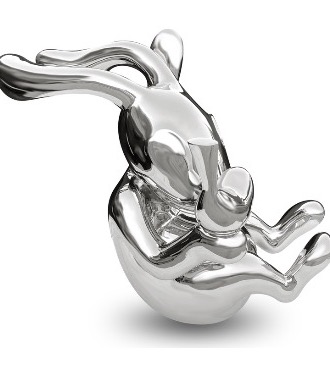 Lapin avec oiseau - Sculpture en inox poli miroir - 60 x 60 cm