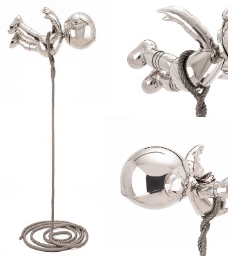 Cosmonaute en lévitation - Sculpture en inox poli miroir - 160 cm
