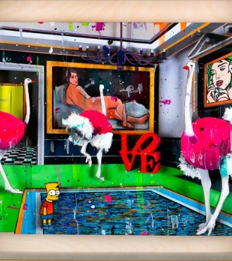 Ostriches Meeting - 75 x 56 cm - Mixed media retouched