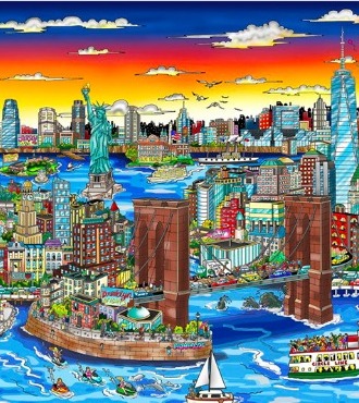 Sunset over Manhattan island - 183 x 47 cm - Sérigraphie 3D