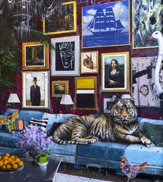 Tiger on the sofa - 30 x 21 cm / 100 x 71 cm / 120 x 180 cm - Laque