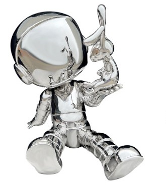 Cosmonaute thinking doudou - Sculpture en inox poli miroir - 60 cm