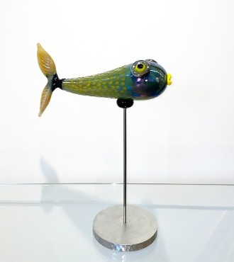 Battuto vert jaune - Sculpture en verre - 52 x 38 cm