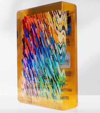 Gold Notes - 12 x 16" in - resin inclusion