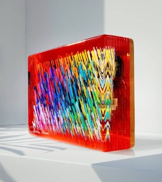 Red Notes - 12 x 16" in - resin inclusion