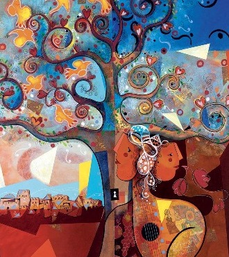 La première phase dans le jardin - 100 x 80 cm ou 24 x 30 cm - Laque sur aluminium