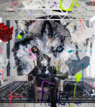 Jim is in an all Flying Building - 30 x 21 cm / 100 x 71 cm - Laque