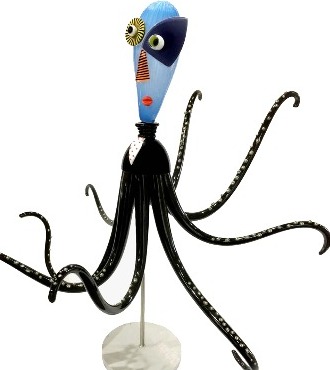 Pieuvre Carnaval - Sculpture en verre - 90 x 76 cm