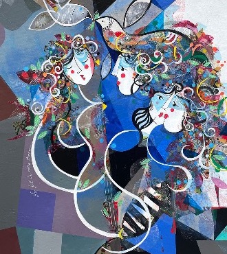 Le fil de notre amour - 39" x 31" inch - Acrylic on canvas