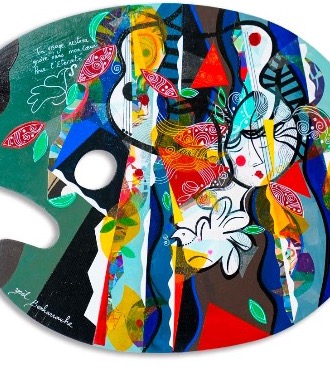 Ton visage restera gravé dans mon coeur - 23,2" x 18,5" inch - Acrylic on wood