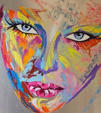 Angela - 47" x 47" - acrylic on aluminium silver