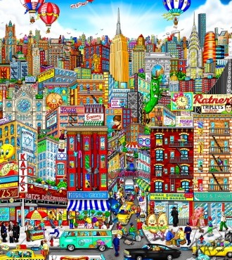 Schmoozing With Chutzpah on the Lower East Side - 23" x 27" - Serigraphy 3D