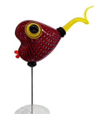 Poisson coeur rouge queue tourbillon - Glass sculpture -22" height  x  21" width x 7" diameter