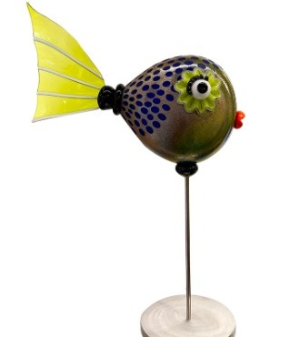 Battuto irisé queue panache verte - Glass sculpture -24" height  x  17" width x 7" diameter