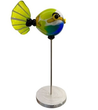 Poisson Caraïbes - Glass sculpture -20" height  x  7" width x 7" diameter