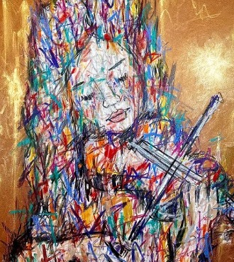 La Symphonie d'Or - Inks of China, aerosol and resin on cloth - 47" x 47" inches