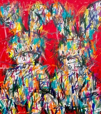 Lapins de Lumière - Inks of China, aerosol and resin on cloth - 59" x 59" inches